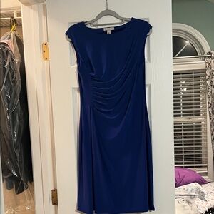 Blue Draped Cap-Sleeve Women's Dress